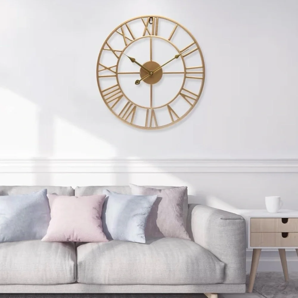 Large Wall Clock 24”Roman Numerals Clock Battery Operated Silent Non-Ticking